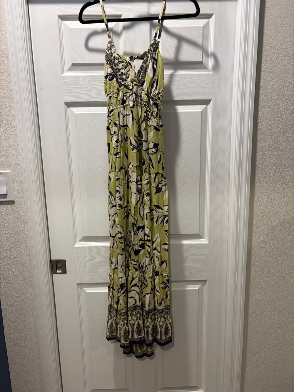 Angie Lime Green Floral V-Neck Maxi Dress